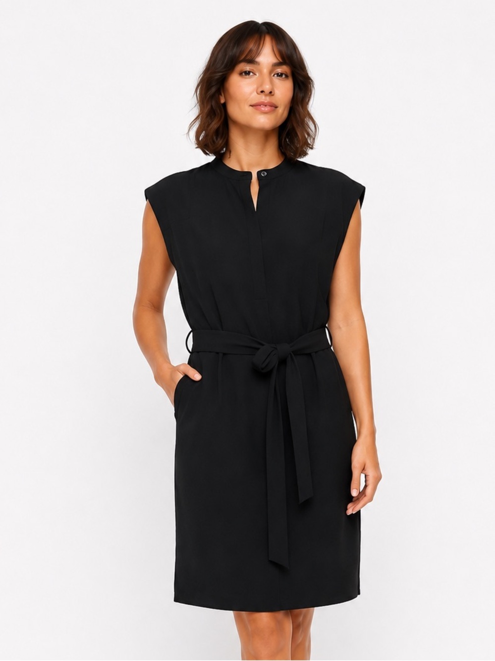 Babaton Aritzia Black Belted Minimalist Shift Dress XS